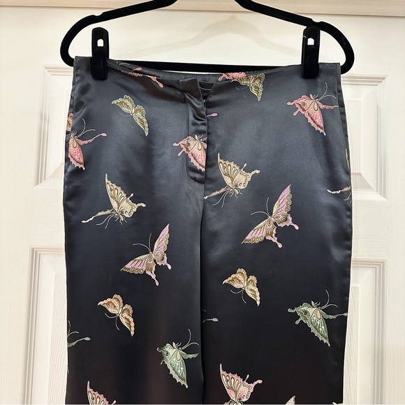 Vintage Black Satin Butterfly Embroidered Beaded Fringe high Waist Pant - Picture 3 of 6